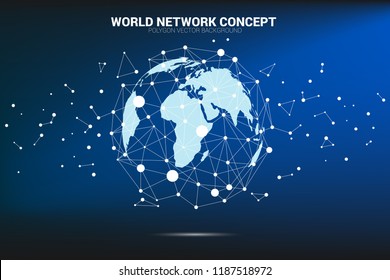 Globe 3D World map wireframe dot connect line polygon. concept of global Digital network