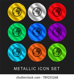 Globe 9 color metallic chromium icon or logo set including gold and silver