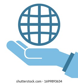 globe above business hand vector illustration design