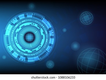 globe and abstract electric technology on blue background 
