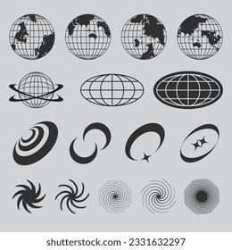 Globe  and abstract elements for posters and streetwear fashion design vector set