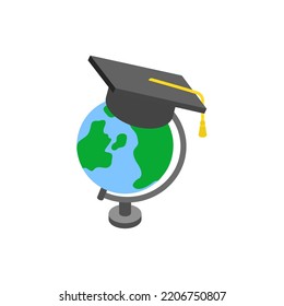 globe in an academic cap, isometric icon