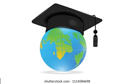Globe and Academic Hat - isolated on white background - art vector