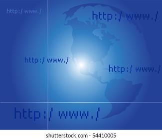 The globe and address on a blue background