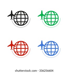 globe with airplane - color vector icon