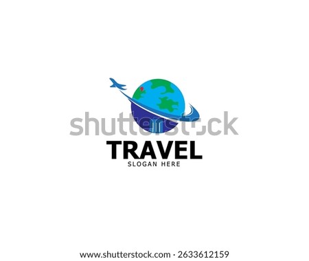 Globe and airplane icon. Airplane flying around the earth. Airplane travel logo. World map icon collection. Vector illustration.