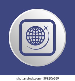 Globe with airplane icon, isolated. Flat design.