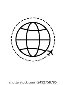globe with airplane icon, vector best line icon.
