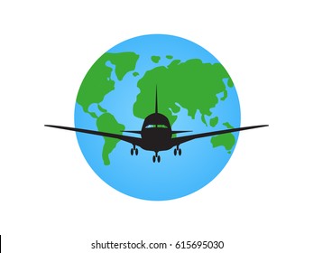 Globe, airplane, icon, vector illustration