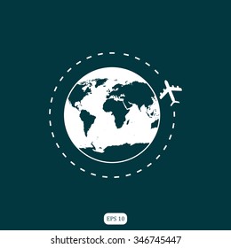 globe with airplane icon,vector illustration.