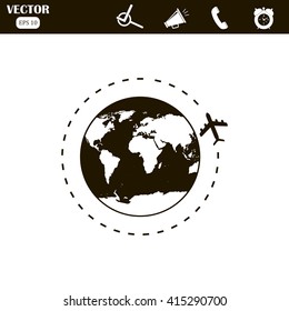 globe with airplane icon,vector illustration.