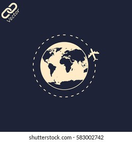 globe with airplane icon,vector illustration.