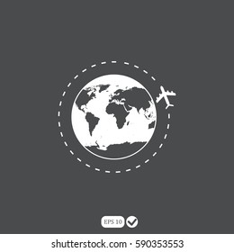 globe with airplane icon,vector illustration.