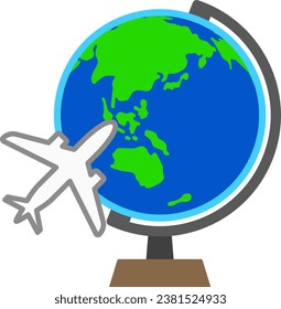 Globe and Airplane Isolated Vector Illustration