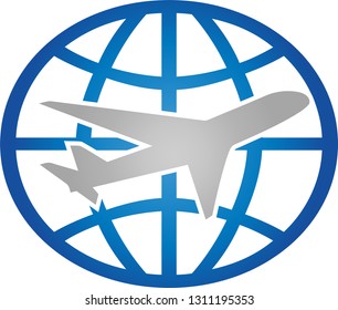 Globe and airplane logo