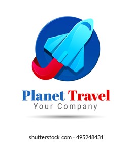 Globe with airplane logo template. Vector business icon. Corporate branding identity design illustration for your company. Creative abstract concept.