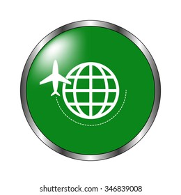 globe with airplane - paper vector icon