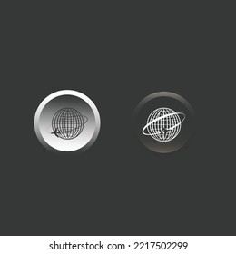 Globe with airplane symbol and neumorphic globe icon button
