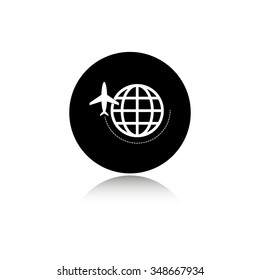 globe with airplane - vector icon