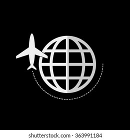 globe with airplane -  vector icon