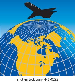Globe and airplane. Vector illustration for you design