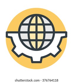 Globe Among Cogwheel Colored Vector Icon