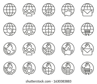 Globe App Icons Black & White Thin Line Set Big