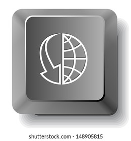 Globe and array down. Vector computer key.