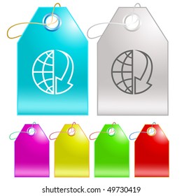 Globe and array down. Vector tags.