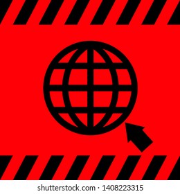 Globe and arrow black on a red background, vector illustration for design.