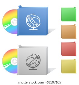 Globe and arrow. Box with compact disc.