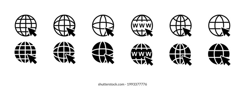 Globe arrow for connect internet or web access. Web browser element for ecommerce or website connection. Internet, go to website icon set. Vector illustration Design on white background. EPS 10