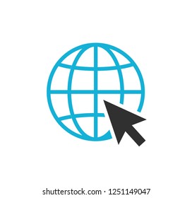 Globe and arrow "Go to web" - website icon.  Black and blue color design.