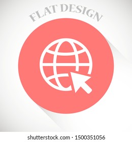 Globe and arrow "Go to web" - website icon. Globe icon and arrow that clicks on it. Black pictogram isolated on white background.
