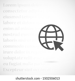 Globe and arrow "Go to web" - website icon. Globe icon and arrow that clicks on it. Black pictogram isolated on white background.

