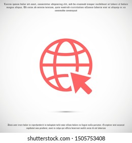 Globe and arrow "Go to web" - website icon. Globe icon and arrow that clicks on it. Black pictogram isolated on white background.
