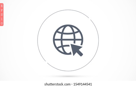 Globe and arrow "Go to web" - website icon. Globe icon and arrow that clicks on it. Black pictogram isolated on white background.
