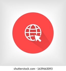Globe and arrow "Go to web" - website icon. Globe icon and arrow that clicks on it. Black pictogram isolated on white background.