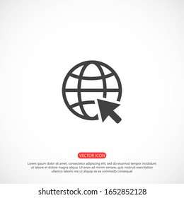 Globe and arrow "Go to web" - website icon. Globe icon and arrow that clicks on it. Black pictogram isolated on white background.