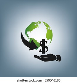 globe arrow hand dollar