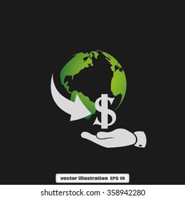 globe arrow hand dollar