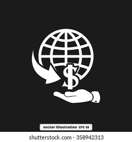 globe arrow hand dollar