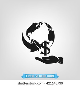 Globe arrow hand dollar vector illustration