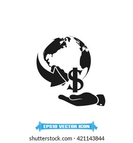 Globe arrow hand dollar vector illustration