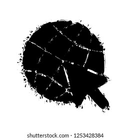 Globe and arrow icon. Black ink with splashes on white background