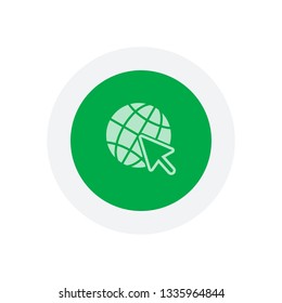 Globe and arrow icon. Icon in colored circle with gray bold border. Web button, modern flat design