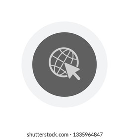 Globe and arrow icon. Icon in colored circle with gray bold border. Web button, modern flat design