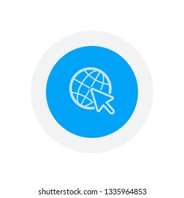 Globe and arrow icon. Icon in colored circle with gray bold border. Web button, modern flat design