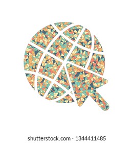 Globe and arrow icon. Colored mosaic with polygons