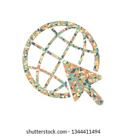 Globe and arrow icon. Colored mosaic with polygons